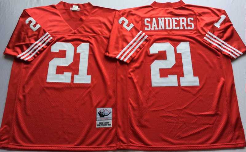 49ers 21 Deion Sanders Red M&N Throwback Jersey->nfl m&n throwback->NFL Jersey